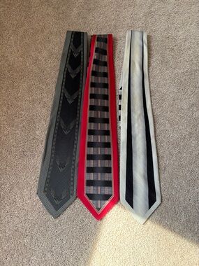 Vintage Fratelli Rossetti Black, Red, and White Patterned Silk 3 Tie Bundle